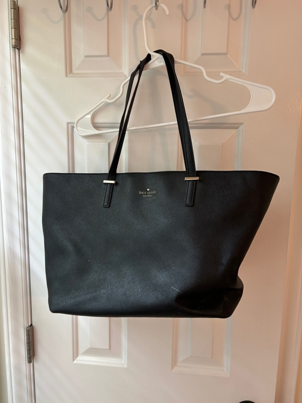 kate spade Black Leather Tote with Gold Logo